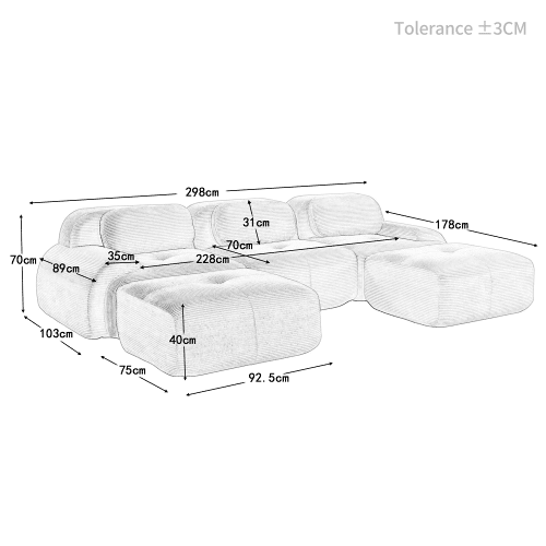 Sofá modular em U - sem montagem, antiderrapante, adequado para animais de estimação, braços extra largos, espuma elástica 32D - Verde