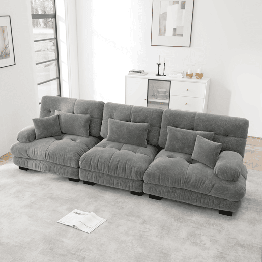 Sofá modular de 3 lugares - Sofá-cama com assento profundo, chenille, para sala de estar, apartamento, escritório, estúdio - Cinza