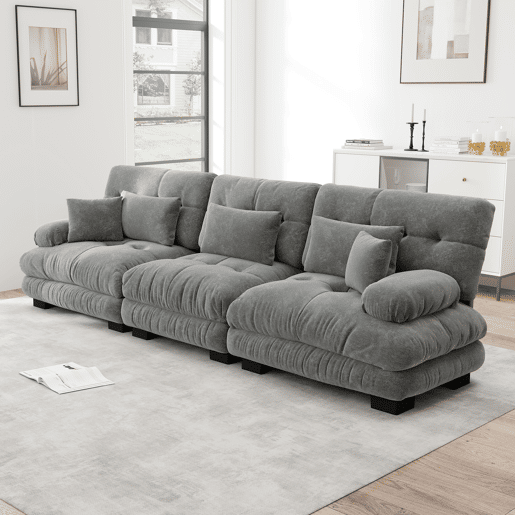 Sofá modular de 3 lugares - Sofá-cama com assento profundo, chenille, para sala de estar, apartamento, escritório, estúdio - Cinza
