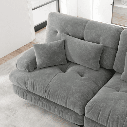 Sofá modular l - Sofá profundo com otomano, sofá-cama de chenille, cordão, cinza Sofá modular l - Sofá profundo com otomano, sofá-cama de chenille, cordão, cinza