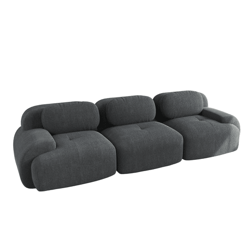 Sofá modular de 3 lugares - combinável, antiderrapante, sem montagem, apoios de braços ergonómicos, almofada de espuma elástica - Cinza
