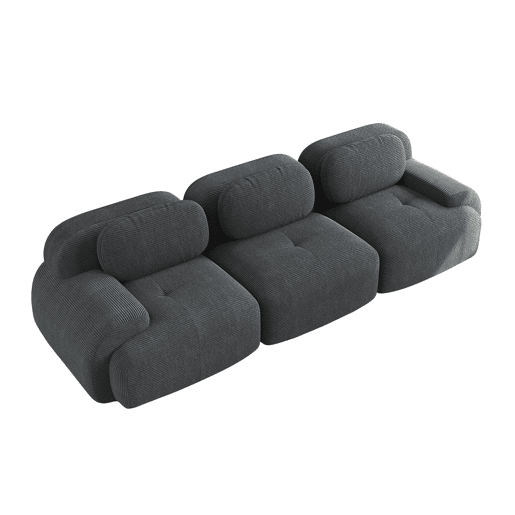 Sofá modular de 3 lugares - combinável, antiderrapante, sem montagem, apoios de braços ergonómicos, almofada de espuma elástica - Cinza