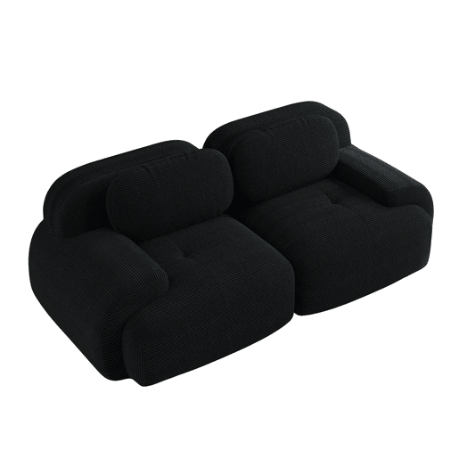 Sofá Loveseat 82'' - Sofá modular em veludo cotelê com braços curvos e base antiderrapante - Preto