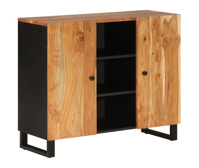 Aparador - mueble de almacenamiento con 2 puertas madera maciza de acacia 90x33x75 cm es1688