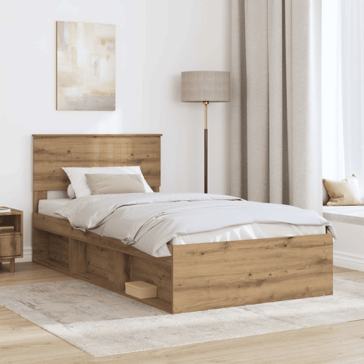 Estrutura de cama de solteiro para adultos com Cabeceira - Carvalho Artesanal 100 x 200 cm