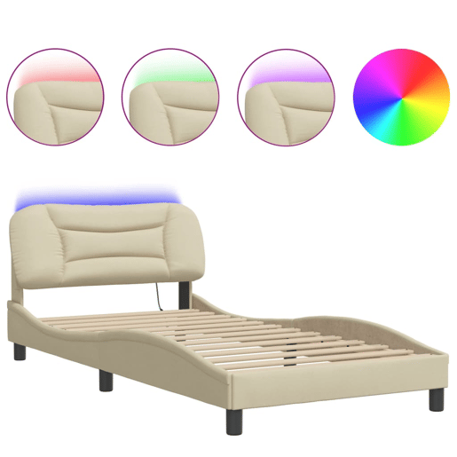 Estrutura de cama de solteiro para adultos com LED 100x200 cm tecido