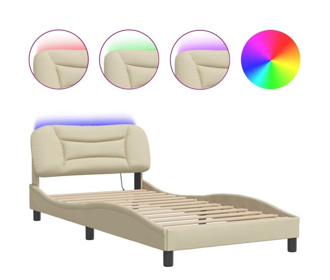Estructura de cama individual para adultos con led tela crema 100x200 cm