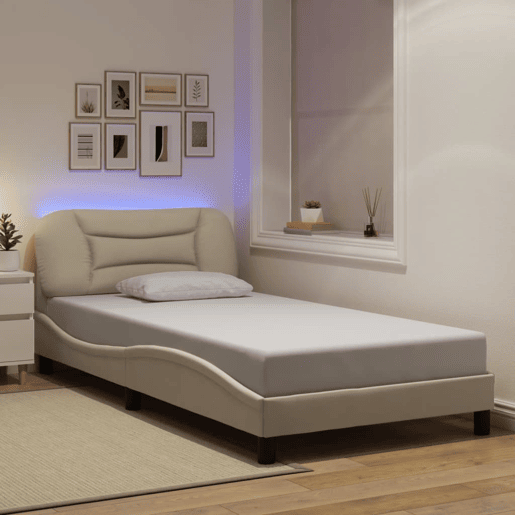 Estrutura de cama de solteiro para adultos com LED 100x200 cm tecido