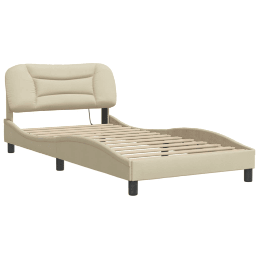 Estrutura de cama de solteiro para adultos com LED 100x200 cm tecido