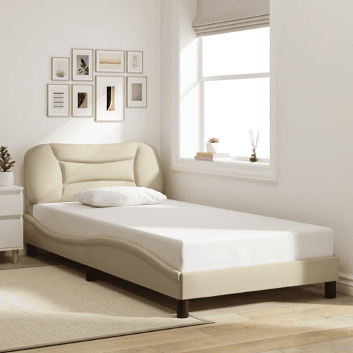 Estrutura de cama de solteiro para adultos com LED 100x200 cm tecido