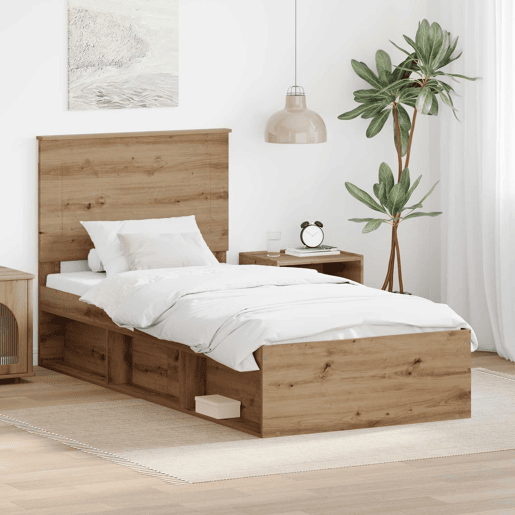 Estrutura de cama de solteiro para adultos com Cabeceira - Carvalho Artesanal 100 x 200 cm