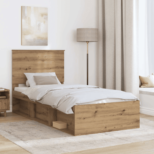 Estrutura de cama de solteiro para adultos com Cabeceira - Carvalho Artesanal 100 x 200 cm