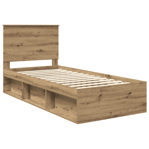 Estrutura de cama de solteiro para adultos com Cabeceira - Carvalho Artesanal 100 x 200 cm