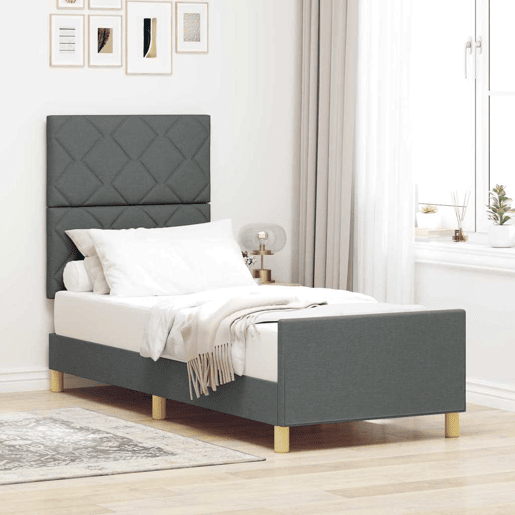 Estrutura de cama de solteiro para adultos Cinzento escuro 80 x 200 cm tecido Estrutura de cama de solteiro para adultos Cinzento escuro 80 x 200 cm tecido