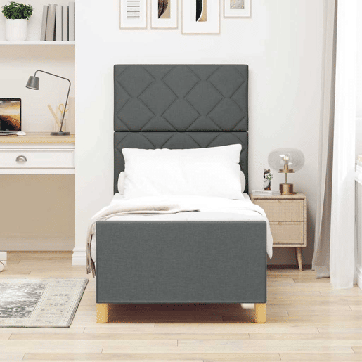 Estrutura de cama de solteiro para adultos Cinzento escuro 80 x 200 cm tecido Estrutura de cama de solteiro para adultos Cinzento escuro 80 x 200 cm tecido