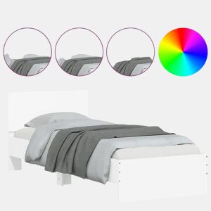 Estrutura de cama de solteiro para adultos com cabeceira e luzes LED 90x200 cm branco