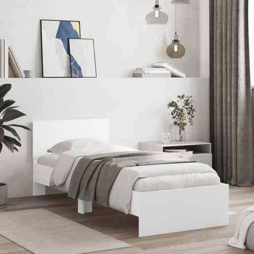 Estrutura de cama de solteiro para adultos com cabeceira e luzes LED 90x200 cm branco