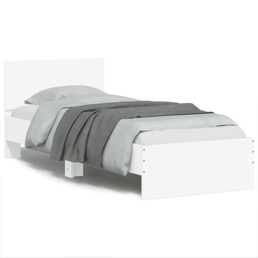 Estrutura de cama de solteiro para adultos com cabeceira e luzes LED 90x200 cm branco