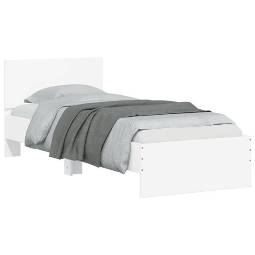 Estrutura de cama de solteiro para adultos com cabeceira e luzes LED 90x200 cm branco