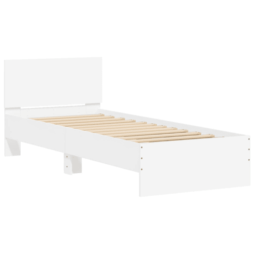 Estrutura de cama de solteiro para adultos com cabeceira e luzes LED 90x200 cm branco