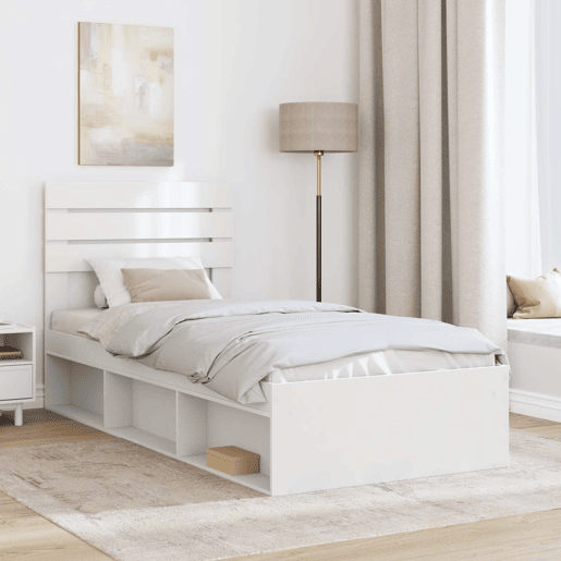 Estrutura de cama de solteiro para adultos - Branco 90 x 190 cm Madeira de Pinheiro Sólida