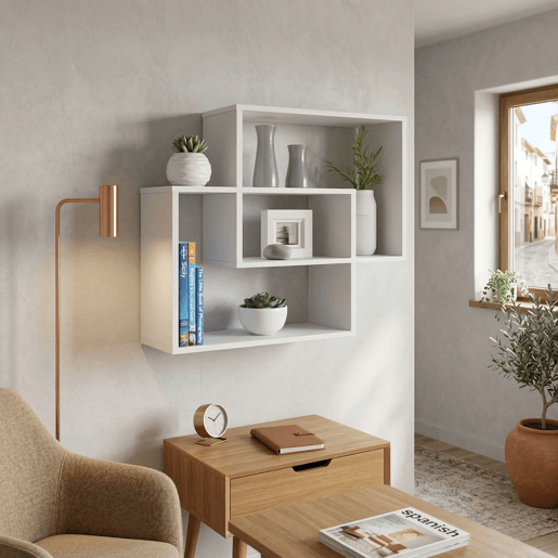 Prateleira de parede retangular Riva, ideal para sala de estar ou quarto, branca, 60x60x16 cm