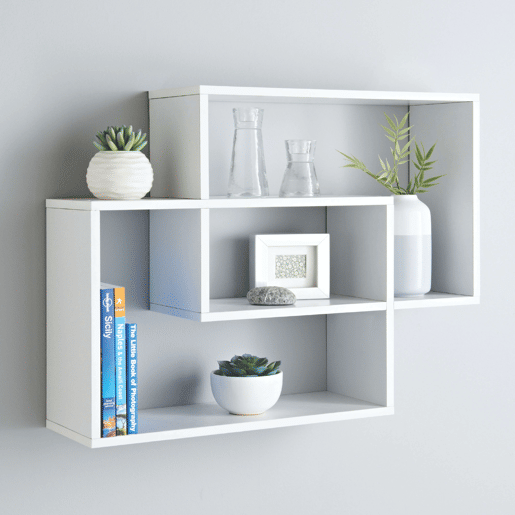 Prateleira de parede retangular Riva, ideal para sala de estar ou quarto, branca, 60x60x16 cm