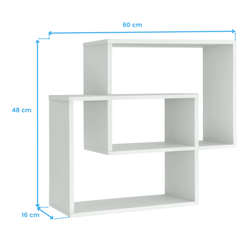 Prateleira de parede retangular Riva, ideal para sala de estar ou quarto, branca, 60x60x16 cm