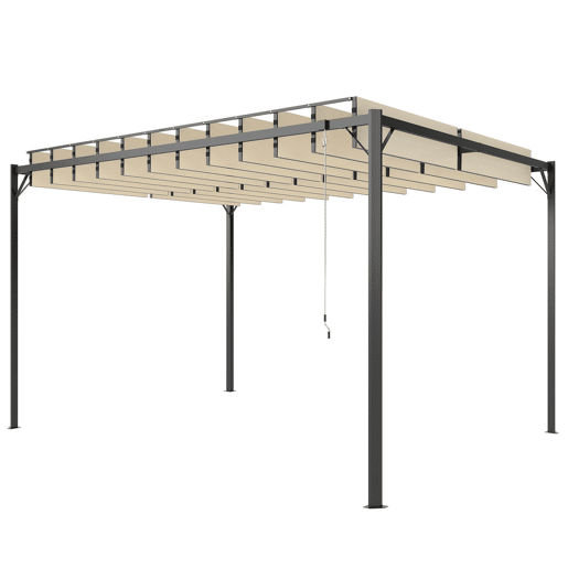 Outsunny Pérgola de Jardim 3x4 m, Gazebo de Jardim com Teto de Lâminas Orientáveis, Estrutura de Metal, Proteção UPF50+, Pavilhão para Exterior, Pátio, Terraço, Branco Creme