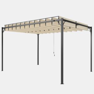Outsunny Pérgola de Jardim 3x4 m, Gazebo de Jardim com Teto de Lâminas Orientáveis, Estrutura de Metal, Proteção UPF50+, Pavilhão para Exterior, Pátio, Terraço, Branco Creme