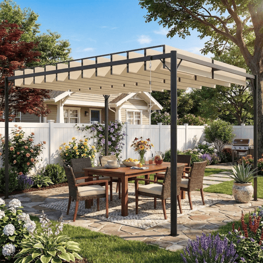 Outsunny Pérgola de Jardim 3x4 m, Gazebo de Jardim com Teto de Lâminas Orientáveis, Estrutura de Metal, Proteção UPF50+, Pavilhão para Exterior, Pátio, Terraço, Branco Creme