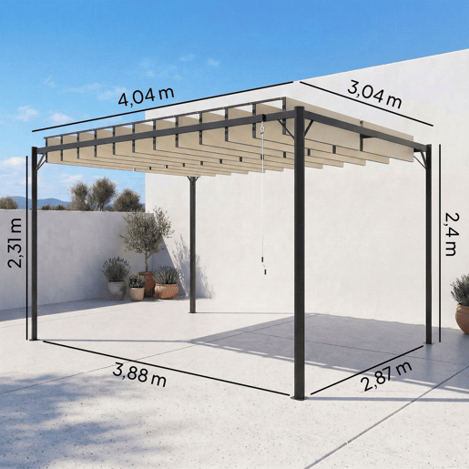 Outsunny Pérgola de Jardim 3x4 m, Gazebo de Jardim com Teto de Lâminas Orientáveis, Estrutura de Metal, Proteção UPF50+, Pavilhão para Exterior, Pátio, Terraço, Branco Creme