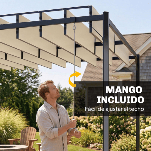 Outsunny Pérgola de Jardim 3x4 m, Gazebo de Jardim com Teto de Lâminas Orientáveis, Estrutura de Metal, Proteção UPF50+, Pavilhão para Exterior, Pátio, Terraço, Branco Creme