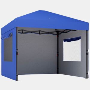 Outsunny Tenda Dobrável 3x3 m Pop-up Tenda de Jardim com 3 Paredes Laterais 2 Janelas em Malha UPF50+ Altura Ajustável 3 Níveis Bolsa de Transporte Sacos de Areia Tenda de Exterior Azul