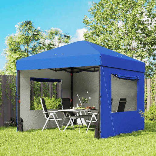 Outsunny Tenda Dobrável 3x3 m Pop-up Tenda de Jardim com 3 Paredes Laterais 2 Janelas em Malha UPF50+ Altura Ajustável 3 Níveis Bolsa de Transporte Sacos de Areia Tenda de Exterior Azul