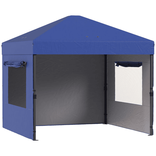 Outsunny Tenda Dobrável 3x3 m Pop-up Tenda de Jardim com 3 Paredes Laterais 2 Janelas em Malha UPF50+ Altura Ajustável 3 Níveis Bolsa de Transporte Sacos de Areia Tenda de Exterior Azul