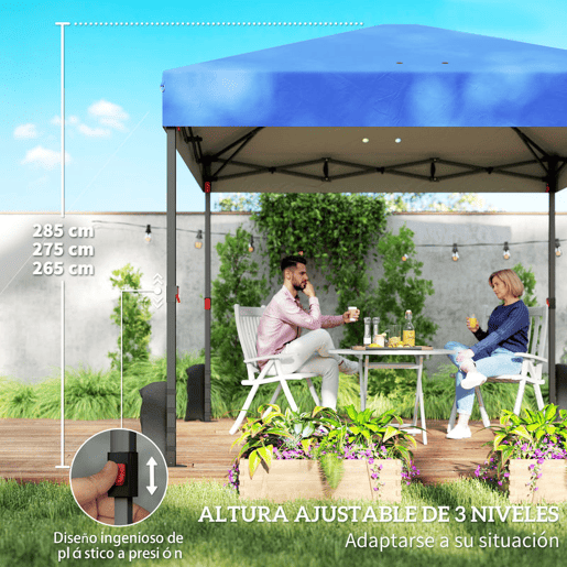 Outsunny Tenda Dobrável 3x3 m Pop-up Tenda de Jardim com 3 Paredes Laterais 2 Janelas em Malha UPF50+ Altura Ajustável 3 Níveis Bolsa de Transporte Sacos de Areia Tenda de Exterior Azul