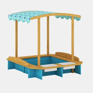 AIYAPLAY Caixa de Areia Infantil de Madeira com Tela Arenero com 3 Bancos 2 Caixas de PP Revestimento Caixa de Areia para Crianças de 3-6 Anos para Jardim Pátio Varanda 128x118x121 cm Azul e Madeira