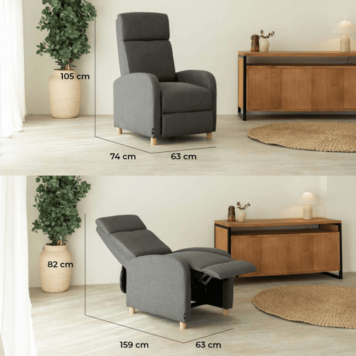 Poltrona Reclinável Verona Nalui relax reclinável em tela (63x96,5x79 cm) Gris Marengo Poltrona Reclinável Verona Nalui relax reclinável em tela (63x96,5x79 cm) Gris Marengo
