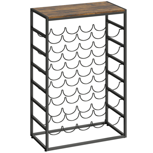 HOMCOM Garrafeira para 30 Garrafas Garrafeira de 6 Níveis com Superfície de Madeira Estilo Industrial para Cozinha Sala de Jantar Bar 59x30x88,5 cm Castanho Rústico