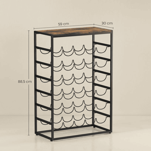 HOMCOM Garrafeira para 30 Garrafas Garrafeira de 6 Níveis com Superfície de Madeira Estilo Industrial para Cozinha Sala de Jantar Bar 59x30x88,5 cm Castanho Rústico