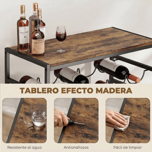 HOMCOM Garrafeira para 30 Garrafas Garrafeira de 6 Níveis com Superfície de Madeira Estilo Industrial para Cozinha Sala de Jantar Bar 59x30x88,5 cm Castanho Rústico