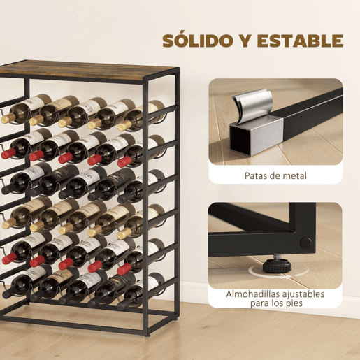 HOMCOM Garrafeira para 30 Garrafas Garrafeira de 6 Níveis com Superfície de Madeira Estilo Industrial para Cozinha Sala de Jantar Bar 59x30x88,5 cm Castanho Rústico