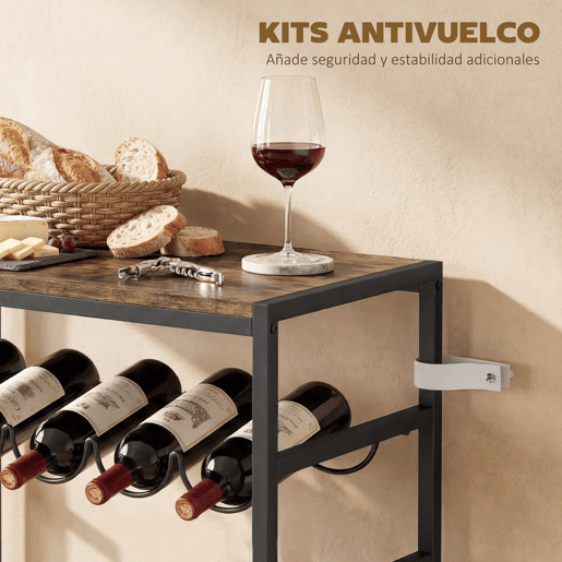 HOMCOM Garrafeira para 30 Garrafas Garrafeira de 6 Níveis com Superfície de Madeira Estilo Industrial para Cozinha Sala de Jantar Bar 59x30x88,5 cm Castanho Rústico