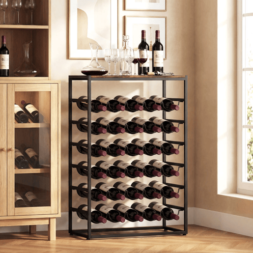 HOMCOM Garrafeira para 30 Garrafas Garrafeira de 6 Níveis com Superfície de Madeira Estilo Industrial para Cozinha Sala de Jantar Bar 59x30x88,5 cm Castanho Rústico