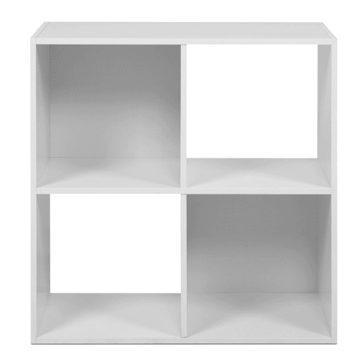 Estante Cubo April 4, Estante Independente com 2 Gavetas, Tecido Branco Fosco e Cinza, 60x60x28 cm