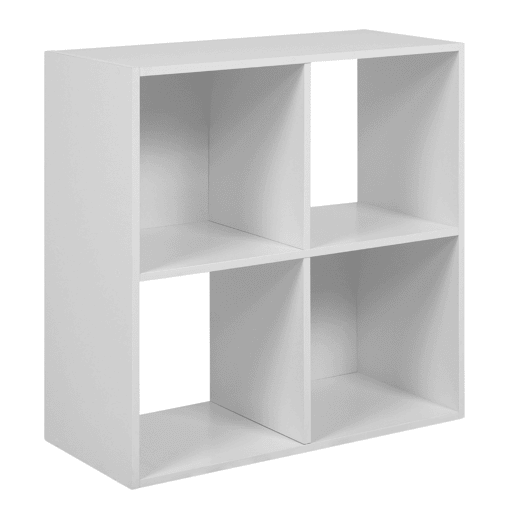Estante Cubo April 4, Estante Independente com 2 Gavetas, Tecido Branco Fosco e Cinza, 60x60x28 cm