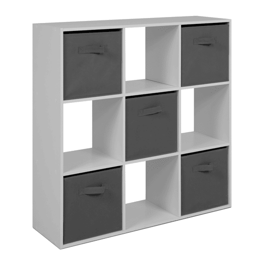 Estante Cubo April 9, 5 Gavetas, Tecido, Sala de Estar, Escritório, Branco Fosco e Cinza, 89x89x28 cm