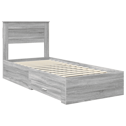 Estrutura de cama de solteiro para adultos com gaveta Cinza Sonoma e Prata 75 x 190 cm