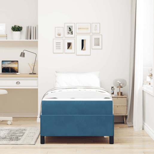 Estrutura de cama de solteiro para adultos com colchão Azul Escuro 90 x 190 cm tecido